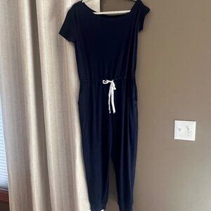 Women's Navy Lounge Jumpsuit Cropped Jogger, Short & Cap Sleeve, Size Medium